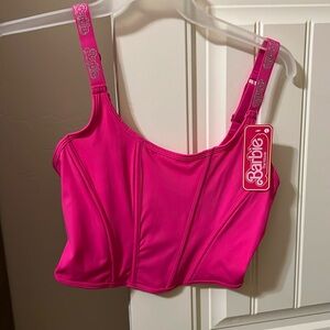 Barbie The Movie Corset Hot Pink Bling Crystals Size L  NEW